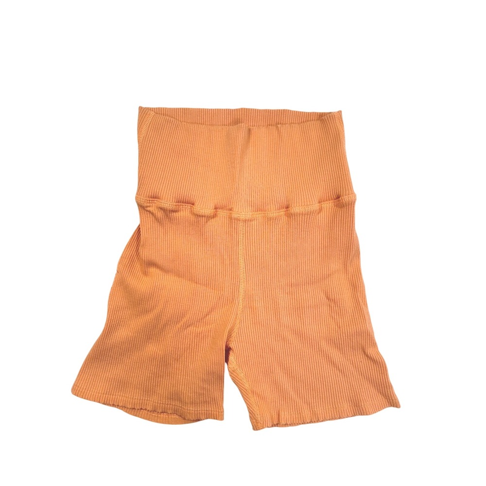 Daily Drills Womens Orange Ribbed High Waist Biker Shorts size Large